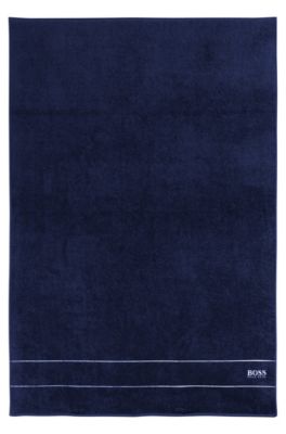 Drap de bain en coton avec logo brod&eacute; blanc, Bleu fonc&eacute;