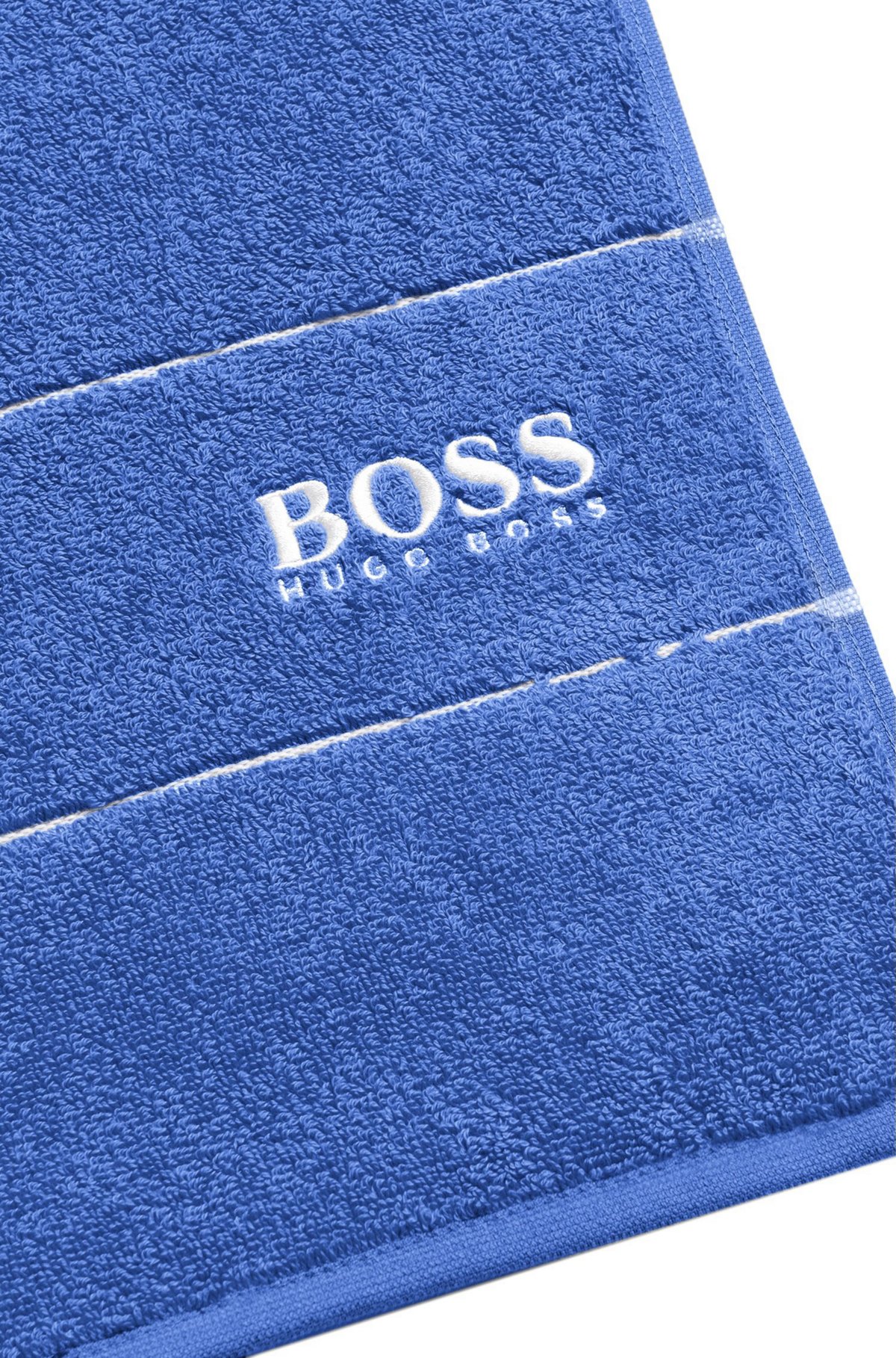 Drap de bain en coton avec logo brodé blanc, Bleu