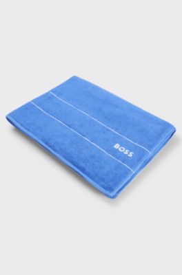 Drap de bain en coton avec logo brod&eacute; blanc, Bleu