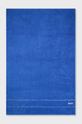 Drap de bain en coton avec logo brod&eacute; blanc, Bleu