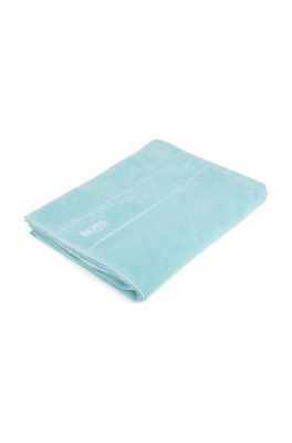 Drap de bain en coton avec logo brod&eacute; blanc, Turquoise