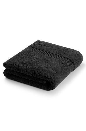 Sort badehåndklæde i ægæisk bomuld med tone-i-tone-logo, Sort