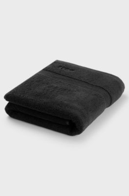 Black cotton bath sheet with tonal embroidered logo, Black