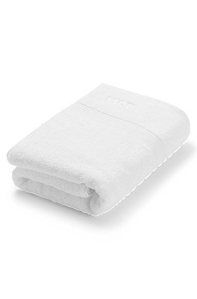 Witte badhanddoek van Egeïsche katoen met ton-sur-ton logo, Wit