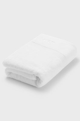 White cotton bath towel with embroidered logo, White