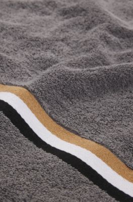Cotton bath towel with signature-stripe border, Grey