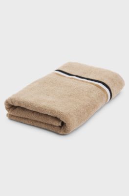 Cotton bath towel with signature-stripe border, Beige