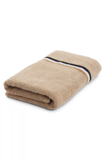 Cotton bath towel with signature-stripe border