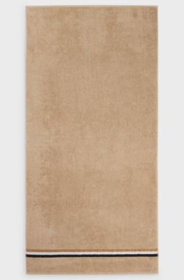 Cotton bath towel with signature-stripe border, Beige