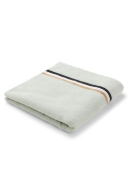 Cotton bath towel with signature-stripe border, Light Green