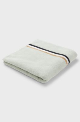 Cotton bath towel with signature-stripe border, Light Green