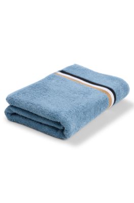 Cotton bath towel with signature-stripe border, Light Blue