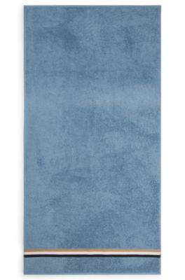 Cotton bath towel with signature-stripe border, Light Blue