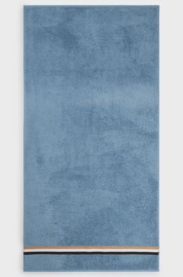 Cotton bath towel with signature-stripe border, Light Blue