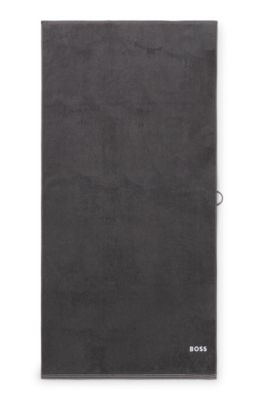Cotton bath towel with contrast embroidered logo, Dark Grey