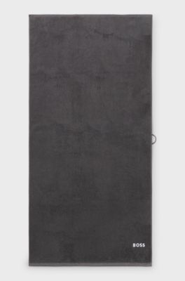 Cotton bath towel with contrast embroidered logo, Dark Grey