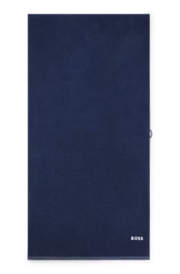 Duschtuch aus Baumwolle mit kontrastfarbener Logo-Stickerei, Dunkelblau