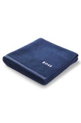Cotton bath towel with contrast embroidered logo, Dark Blue