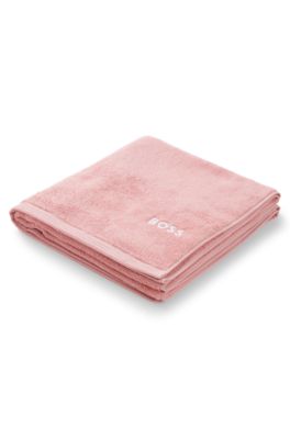 Cotton bath towel with contrast embroidered logo, Light Pink