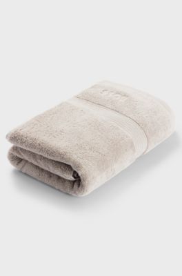 Badhanddoek van katoen met tonaal logostiksel, Lichtbeige