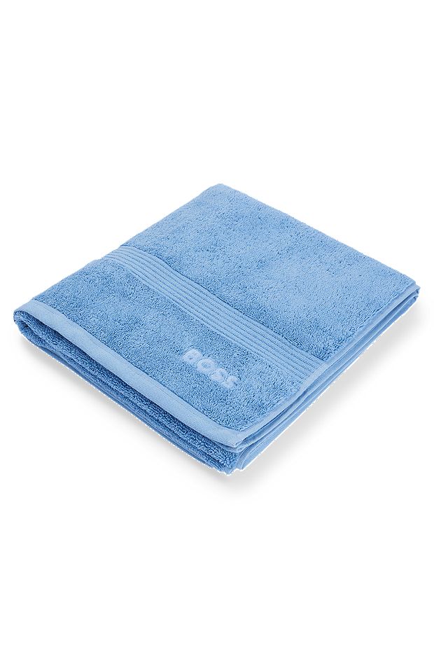 Serviette de bain à logo en coton de la mer Égée, Bleu