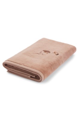 Serviette de bain en coton à fleurs brodées et rayure en velours