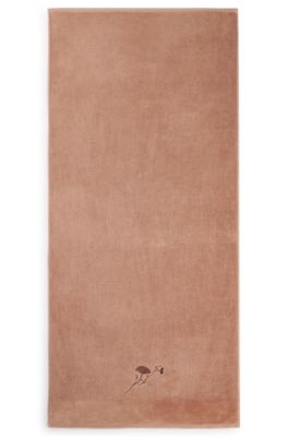 Serviette de bain en coton &agrave; fleurs brod&eacute;es et rayure en velours, Brun chin&eacute;