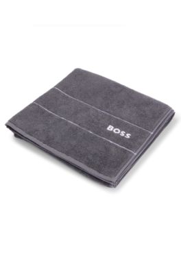 Cotton bath towel with white logo embroidery, Dark Grey
