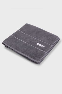 Cotton bath towel with white logo embroidery, Dark Grey