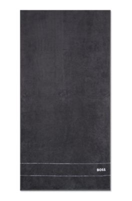 Cotton bath towel with white logo embroidery, Dark Grey