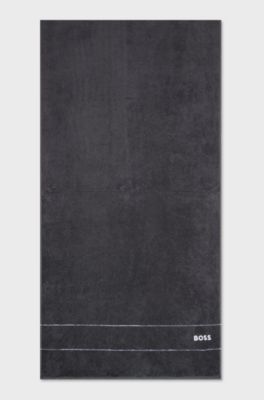 Serviette de bain en coton avec logo brod&eacute; blanc, Gris sombre