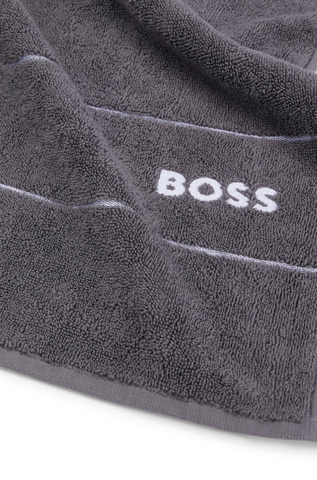 Cotton bath towel with white logo embroidery, Dark Grey