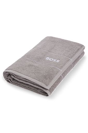 Cotton bath towel with white logo embroidery, Grey