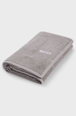 Cotton bath towel with white logo embroidery, Grey