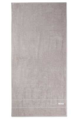 Cotton bath towel with white logo embroidery, Grey