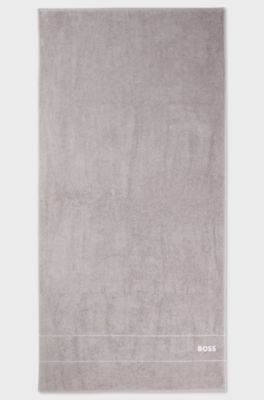 Cotton bath towel with white logo embroidery, Grey