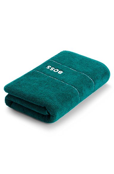 Cotton bath towel with white logo embroidery, Dark Green