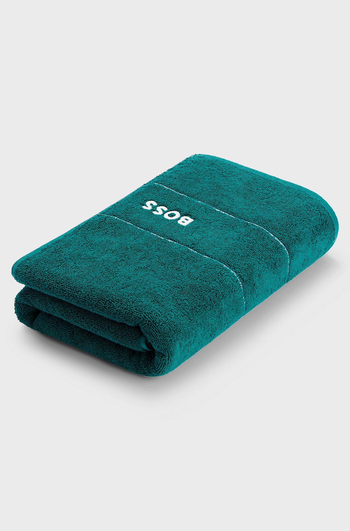 Cotton bath towel with white logo embroidery, Dark Green