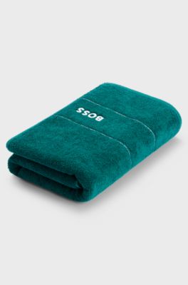 Cotton bath towel with white logo embroidery, Dark Green