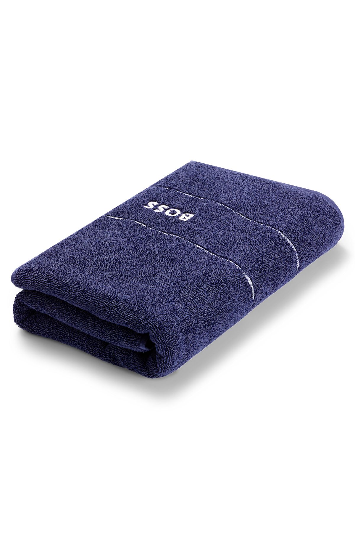 Cotton bath towel with white logo embroidery, Dark Blue