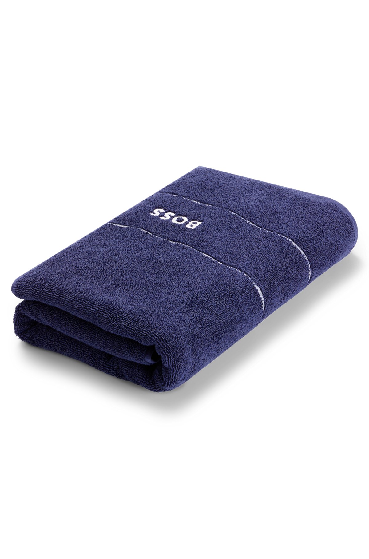 Cotton bath towel with white logo embroidery, Dark Blue