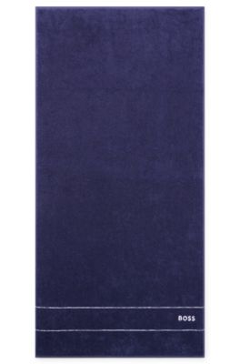 Cotton bath towel with white logo embroidery, Dark Blue
