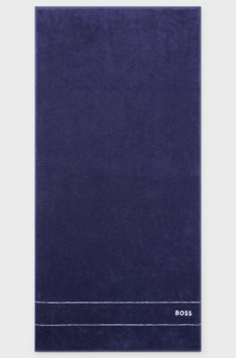 Cotton bath towel with white logo embroidery, Dark Blue