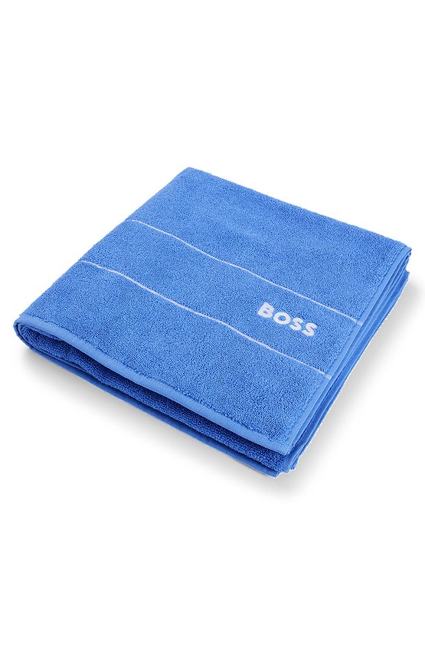 Serviette de bain en coton avec logo brodé blanc, Bleu