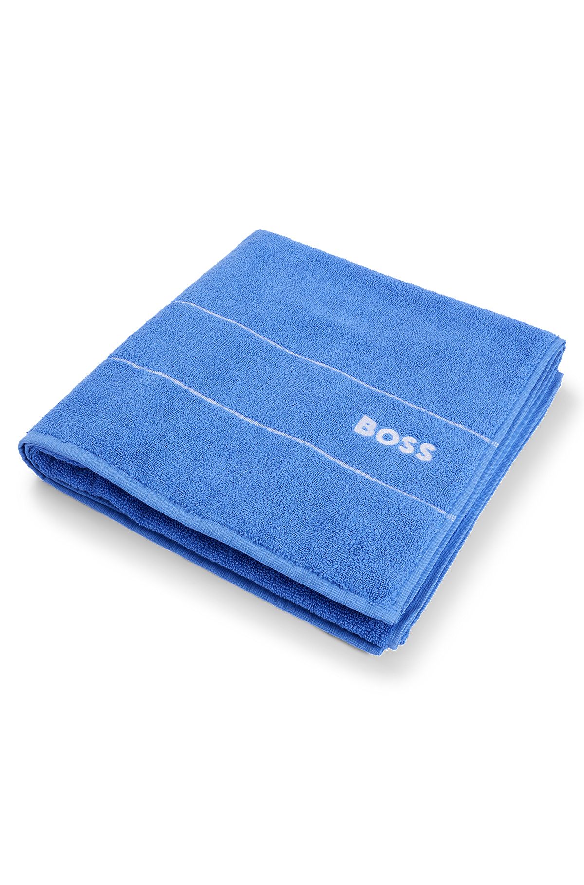 Cotton bath towel with white logo embroidery, Blue