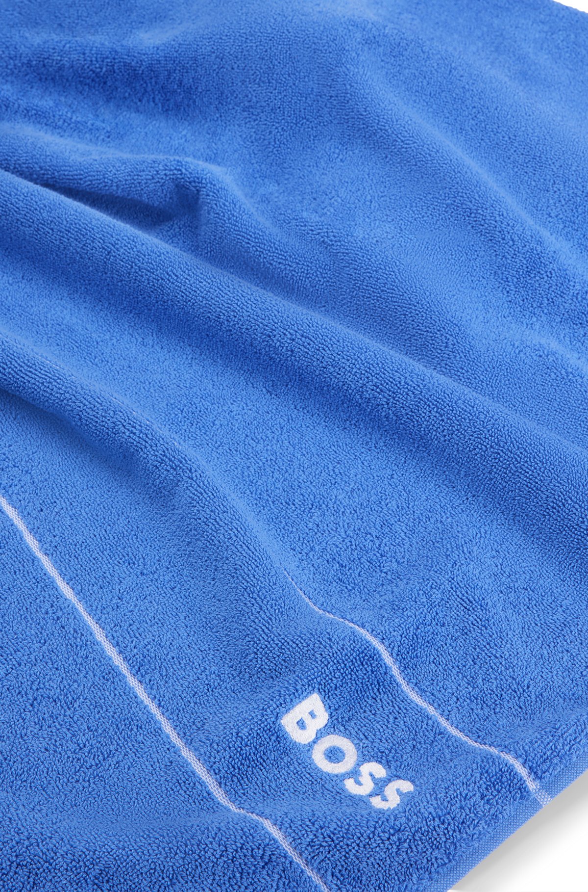 Cotton bath towel with white logo embroidery, Blue