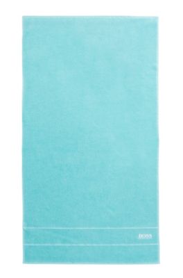 Cotton bath towel with white logo embroidery, Turquoise