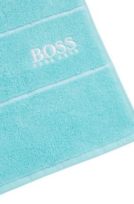 Cotton bath towel with white logo embroidery, Turquoise