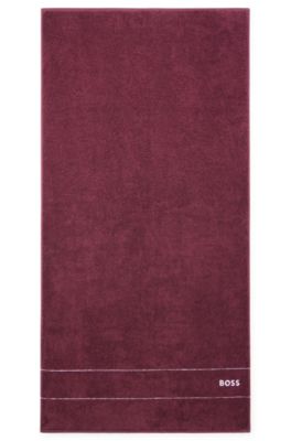 Cotton bath towel with white logo embroidery, Dark Purple