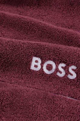Cotton bath towel with white logo embroidery, Dark Purple